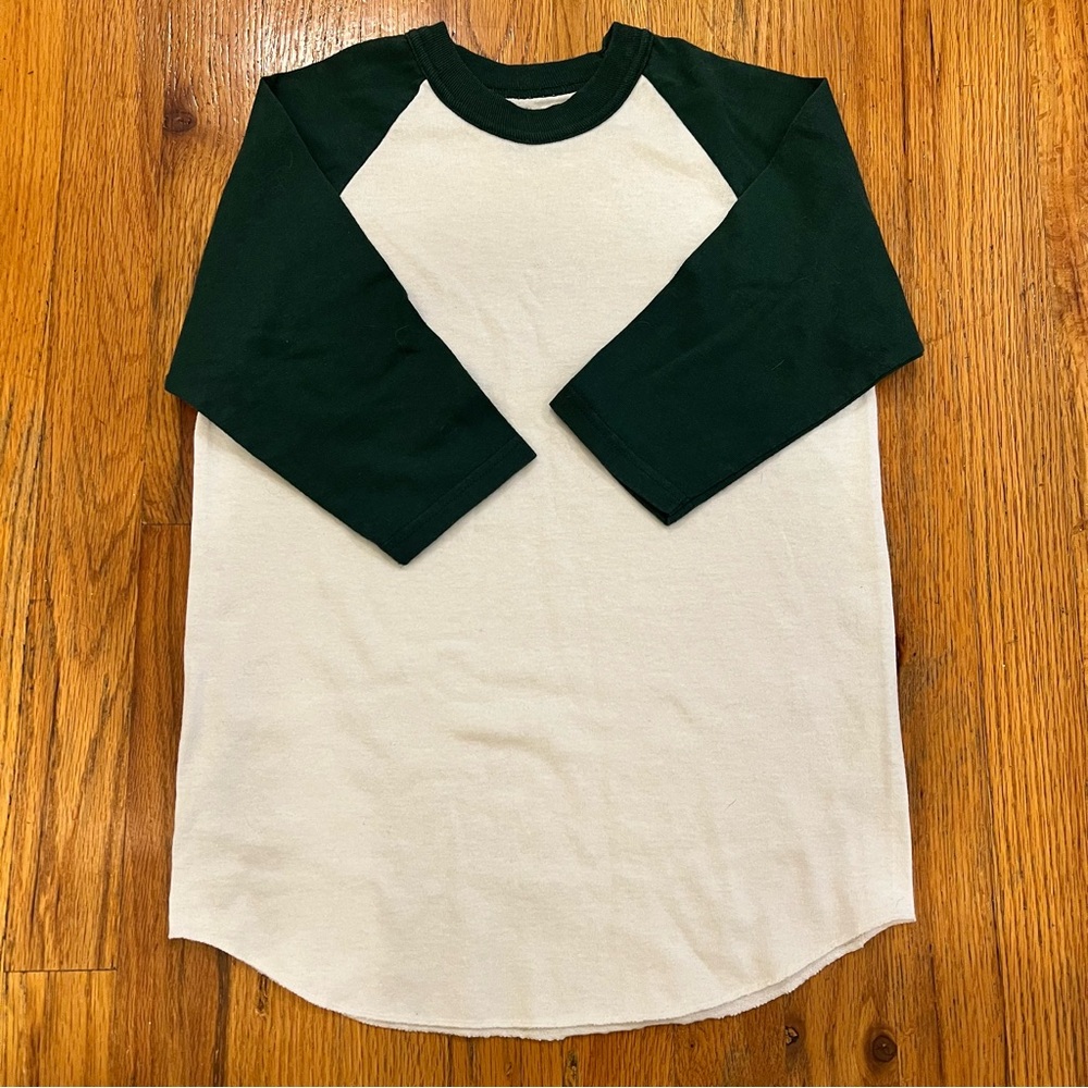 Soffee Kids 3/4 Sleeve Raglan Tee - Forest Green and White 8 EUC